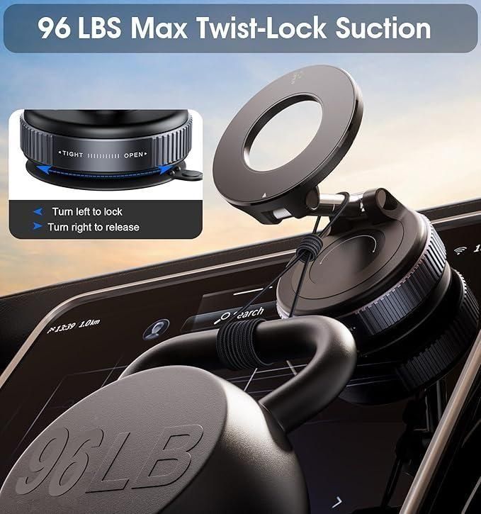 Vacuum Magnetic Suction Phone Holder, Foldable and Retractable Hands-Free Suction Cup Phone Mount