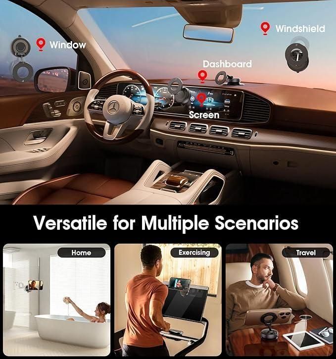 Vacuum Magnetic Suction Phone Holder, Foldable and Retractable Hands-Free Suction Cup Phone Mount