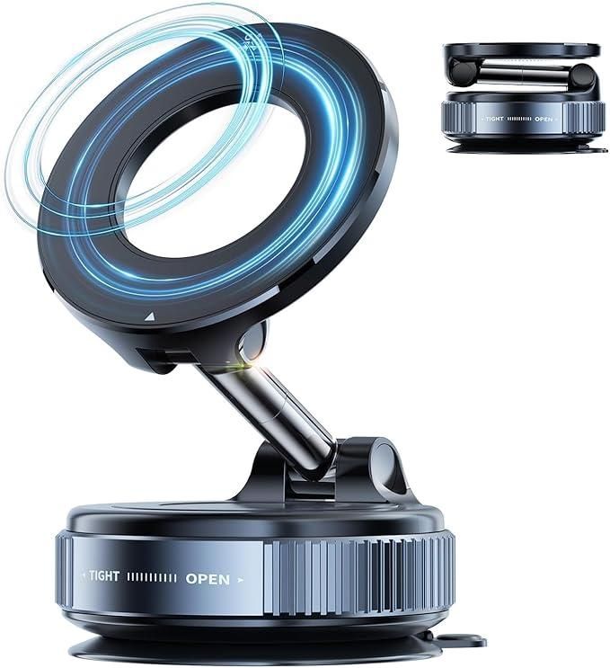 Vacuum Magnetic Suction Phone Holder, Foldable and Retractable Hands-Free Suction Cup Phone Mount